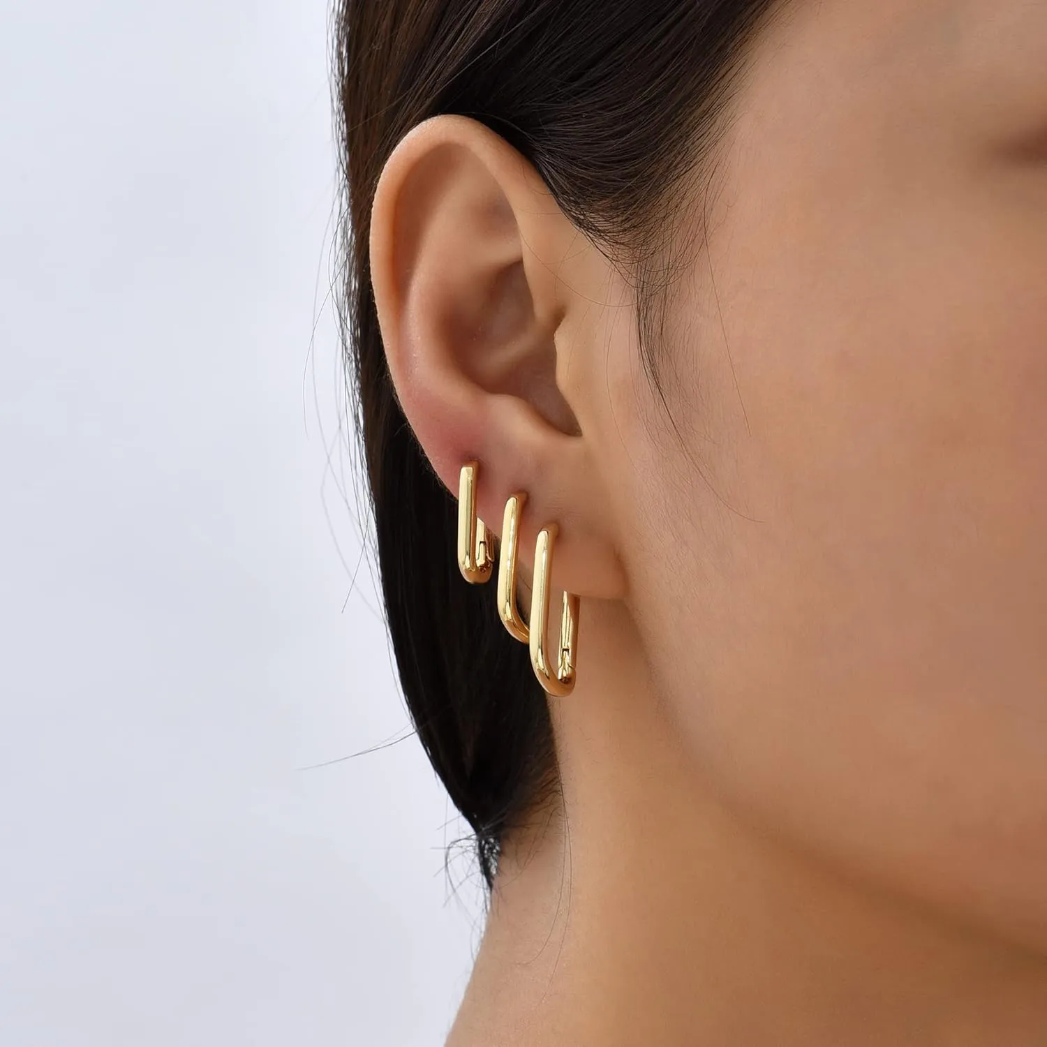 Sloong 3pairs Hoop Earrings Set 14K Gold Plated Lightweight Hypoallergenic Chunky Square Star Heart Twist Hoop Earrings Gold Rectangle Earring for Women Gift