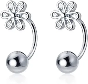 SLUYNZ 925 Sterling Silver Small Daisy Earrings Cuff for Women Teens Flower Half Hoop Earrings Cartilage Earrings Helix Piercing Ball Studs