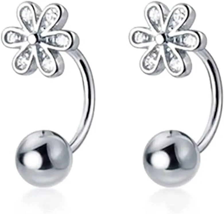 SLUYNZ 925 Sterling Silver Small Daisy Earrings Cuff for Women Teens Flower Half Hoop Earrings Cartilage Earrings Helix Piercing Ball Studs