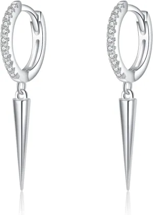SLUYNZ Sterling Silver Spike Earrings Hoop for Women Teens Geometric Huggie Hoop Earrings Drop Punk Earrings Minimalist Huggie