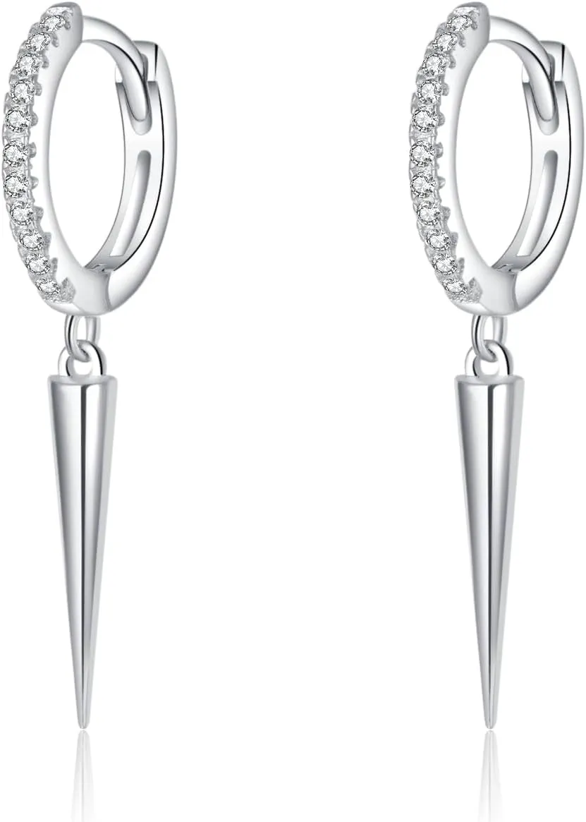 SLUYNZ Sterling Silver Spike Earrings Hoop for Women Teens Geometric Huggie Hoop Earrings Drop Punk Earrings Minimalist Huggie