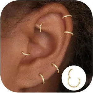 Small Gold Hoop Cartilage Earrings For Women Huggie Helix Conch Piercing Jewelry Hypoallergenic Titanium 14k Gold Plated Silver CZ Surgical Steel Sets