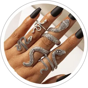 Snake Ring Silver Snake Rings for Women Phoenix Ring Adjustable Vintage Rings Punk Goth Rings Gold Snake Silver Ring Set Snake Jewelry