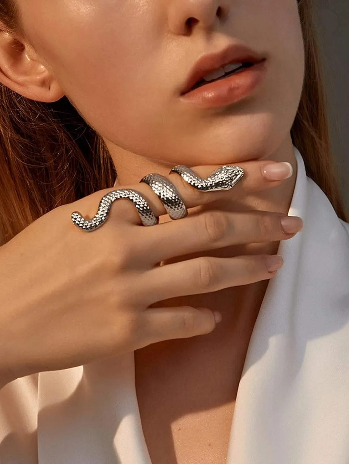 Snake Ring Silver Snake Rings for Women Phoenix Ring Adjustable Vintage Rings Punk Goth Rings Gold Snake Silver Ring Set Snake Jewelry