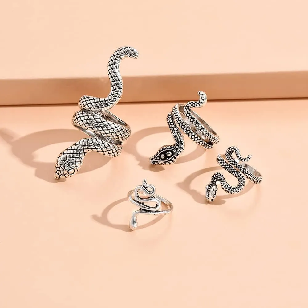 Snake Ring Silver Snake Rings for Women Phoenix Ring Adjustable Vintage Rings Punk Goth Rings Gold Snake Silver Ring Set Snake Jewelry
