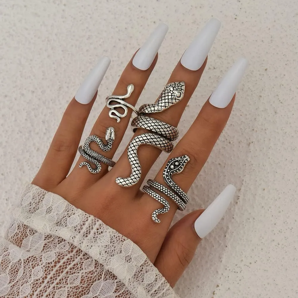 Snake Ring Silver Snake Rings for Women Phoenix Ring Adjustable Vintage Rings Punk Goth Rings Gold Snake Silver Ring Set Snake Jewelry