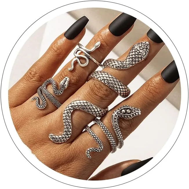 Snake Ring Silver Snake Rings for Women Phoenix Ring Adjustable Vintage Rings Punk Goth Rings Gold Snake Silver Ring Set Snake Jewelry