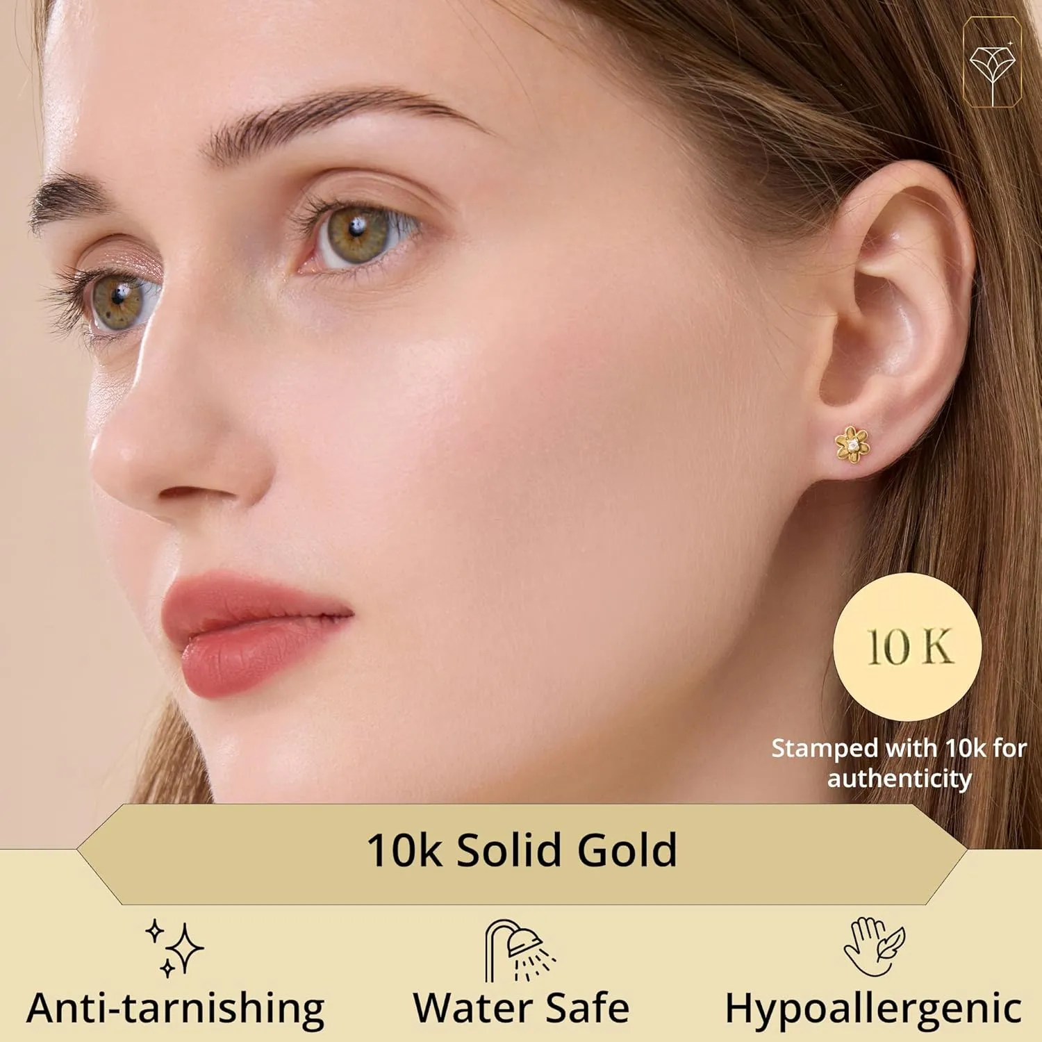 Solid 10K Gold Stud Earrings for Women | Hypoallergenic & Anti-Tarnishing Real Gold Earrings | Shower-Safe, Water-Proof and Sweat-Resistant Earrings in Various Shapes by MAX   STONE