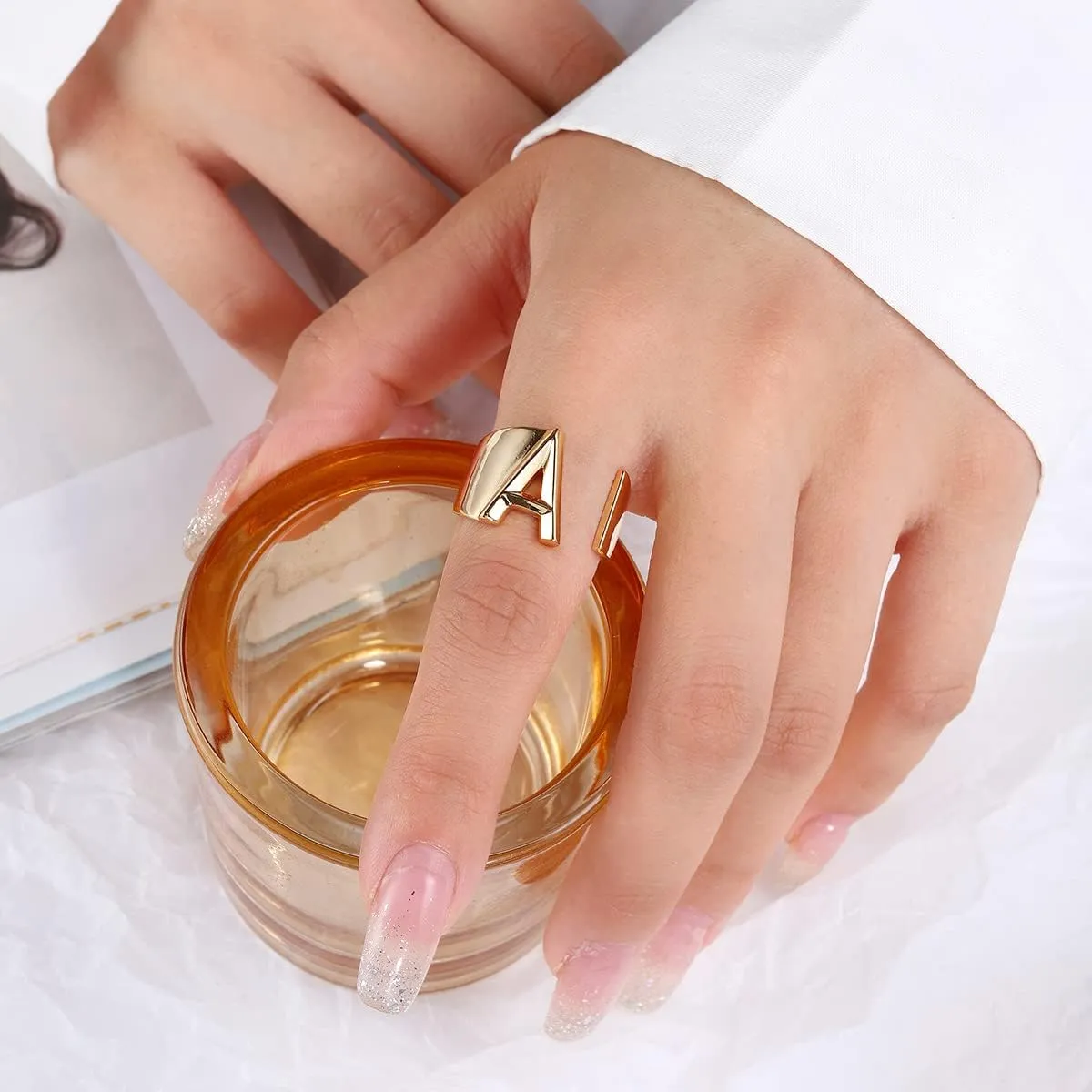 Sora Tuki Initial Ring Gold Letter Rings for Women Chunky Gold Rings for Women Adjustable Rings Initial Jewelry