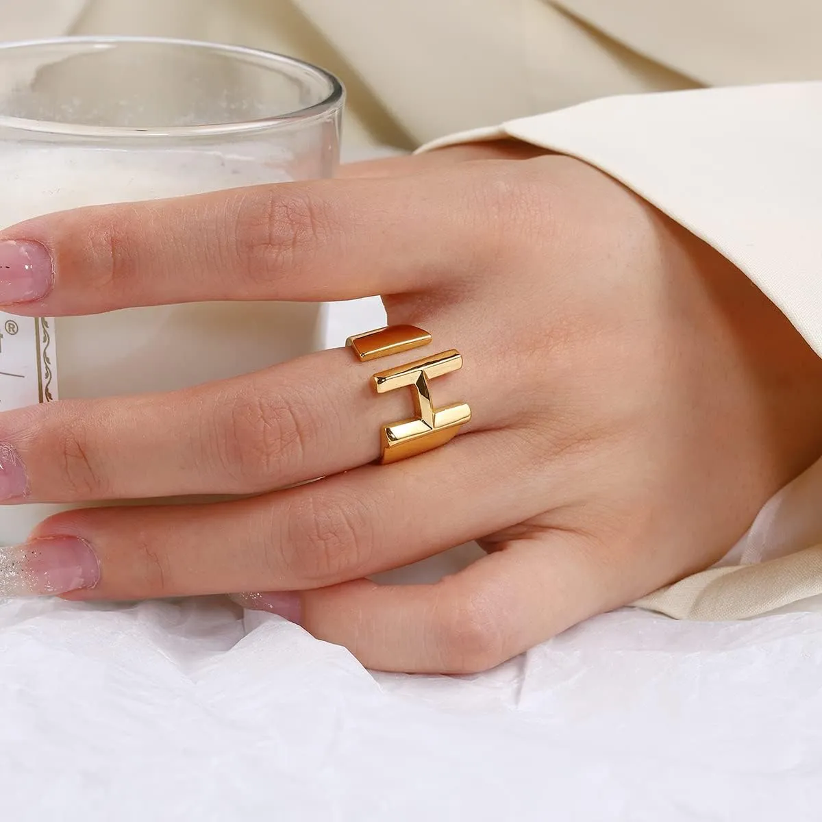 Sora Tuki Initial Ring Gold Letter Rings for Women Chunky Gold Rings for Women Adjustable Rings Initial Jewelry