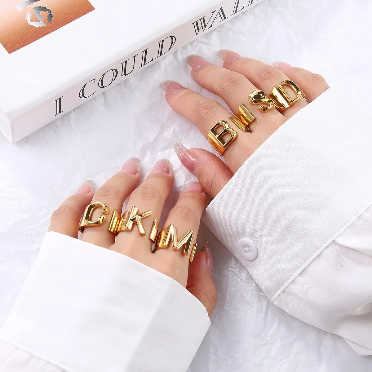 Sora Tuki Initial Ring Gold Letter Rings for Women Chunky Gold Rings for Women Adjustable Rings Initial Jewelry