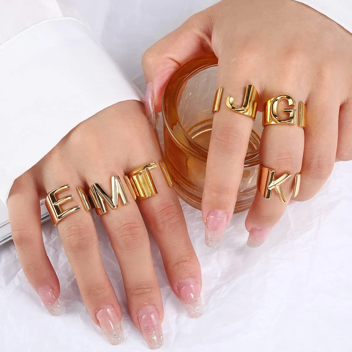 Sora Tuki Initial Ring Gold Letter Rings for Women Chunky Gold Rings for Women Adjustable Rings Initial Jewelry