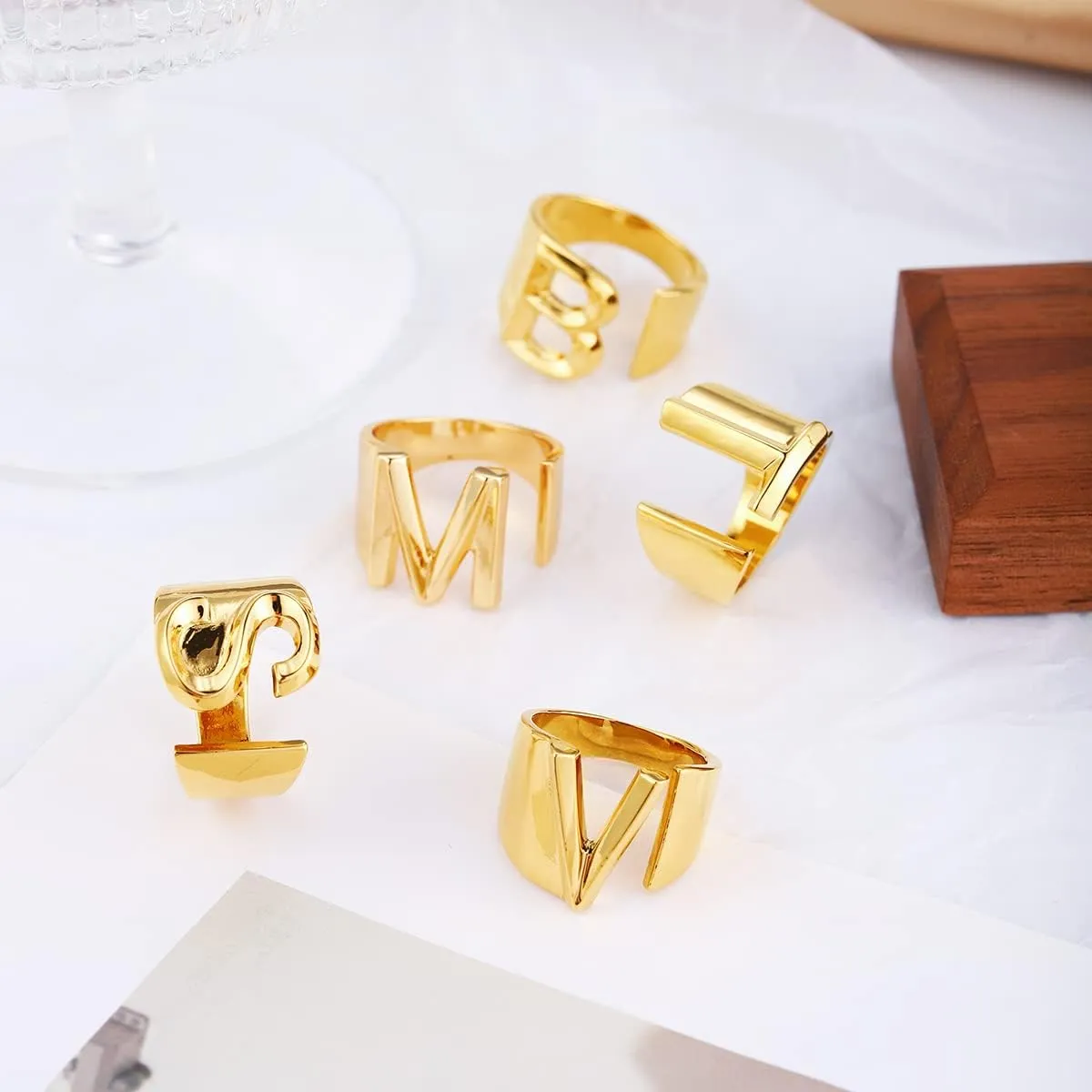Sora Tuki Initial Ring Gold Letter Rings for Women Chunky Gold Rings for Women Adjustable Rings Initial Jewelry