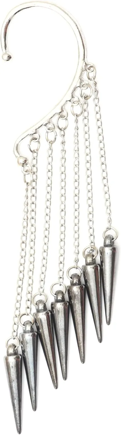 Spike Fringe Ear Cuff Metal Wrap Gunmetal Silver Tone CB04 Chandelier Chains Stud Punk Earring