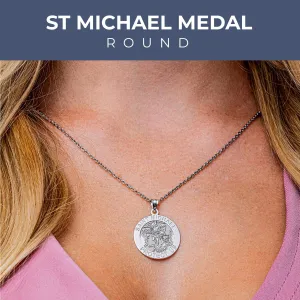 St Michael Necklace Catholic Saint Michael Pendant Round Pendants for Women & Men Crafted in 14K Yellow or White Gold & Sterling Silver Christian Gifts for Men & Women or First Communion Gifts for Boys or Girls