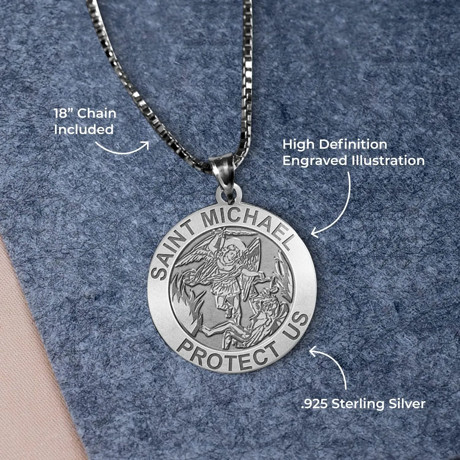 St Michael Necklace Catholic Saint Michael Pendant Round Pendants for Women & Men Crafted in 14K Yellow or White Gold & Sterling Silver Christian Gifts for Men & Women or First Communion Gifts for Boys or Girls