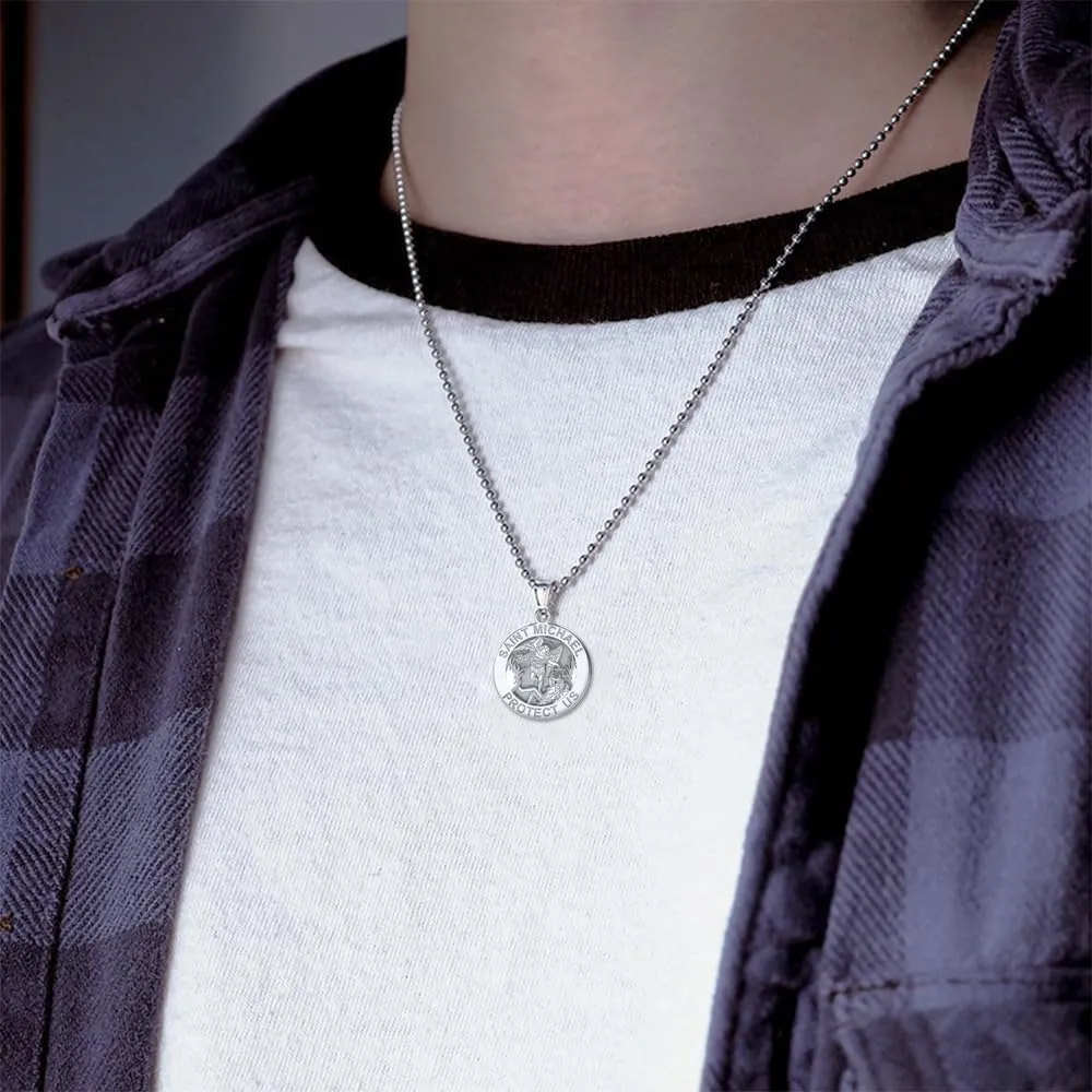 St Michael Necklace Catholic Saint Michael Pendant Round Pendants for Women & Men Crafted in 14K Yellow or White Gold & Sterling Silver Christian Gifts for Men & Women or First Communion Gifts for Boys or Girls