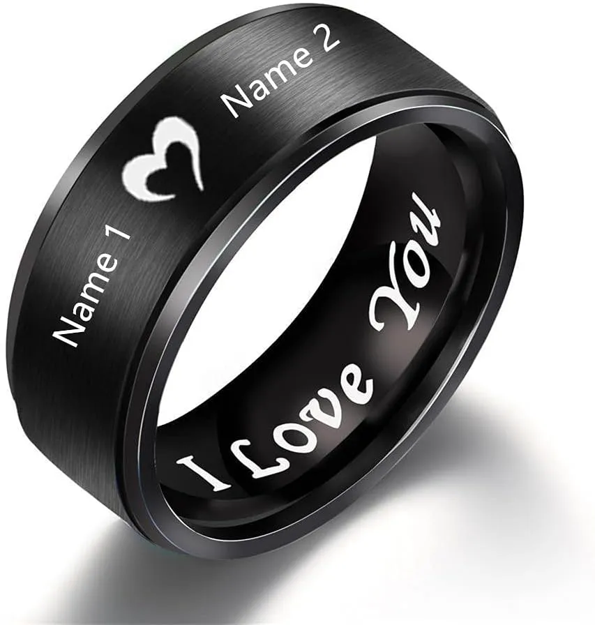 Stainless Steel Band Rings for Men Women,Symbol Engraved Couples Promise Ring With I Love You Words,Wedding Engagement Anniversary Birthday Valentine's Day Gifts for Him,Her,Boyfriend,Girlfriend