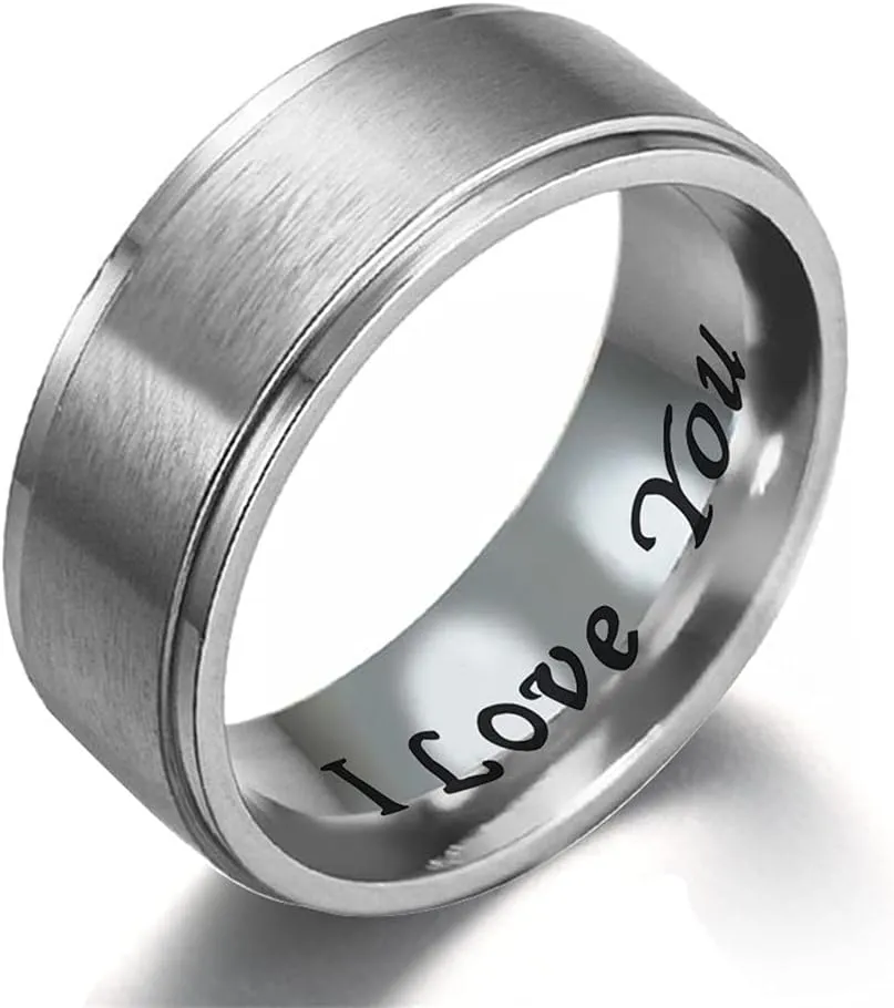 Stainless Steel Band Rings for Men Women,Symbol Engraved Couples Promise Ring With I Love You Words,Wedding Engagement Anniversary Birthday Valentine's Day Gifts for Him,Her,Boyfriend,Girlfriend