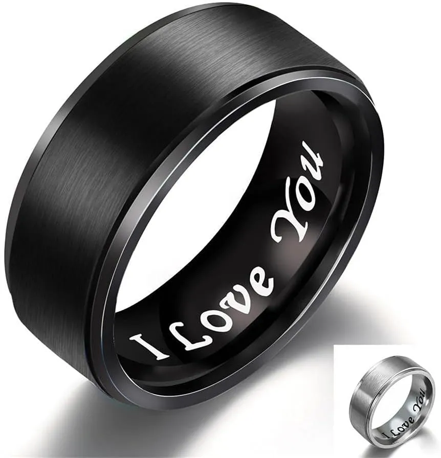 Stainless Steel Band Rings for Men Women,Symbol Engraved Couples Promise Ring With I Love You Words,Wedding Engagement Anniversary Birthday Valentine's Day Gifts for Him,Her,Boyfriend,Girlfriend