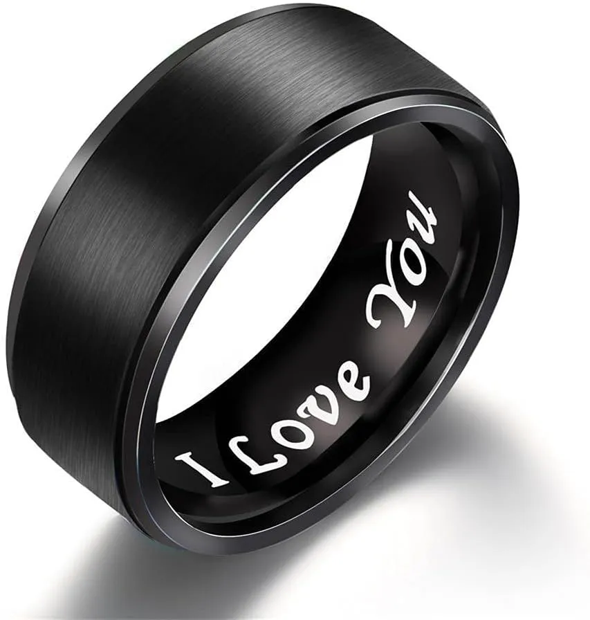 Stainless Steel Band Rings for Men Women,Symbol Engraved Couples Promise Ring With I Love You Words,Wedding Engagement Anniversary Birthday Valentine's Day Gifts for Him,Her,Boyfriend,Girlfriend