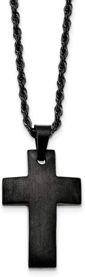 Stainless Steel Black IP plated Brushed Cross Necklace 34x23mm 20 Inches