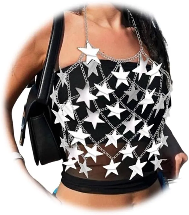Star Sequins Chest Chains Bikini Bra Top Festival Rave Party Outfit Stars SequinTop Body Chain Jewerly for Women