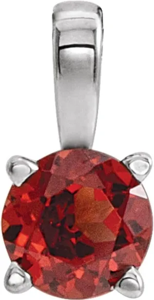 Sterling Silver 4mm Round Shape Imitation Mozambique Garnet Birthstone Pendant Fine Jewelry for Women Gifts for Her (8x4mm)