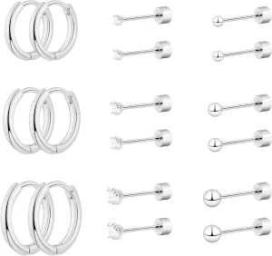 Sterling Silver Earrings Surgical Steel Earrings for Sensitive Ears Hypoallergenic Stud Hoop for Women Small Ball CZ Surgical Steel Flat Back Cartilage