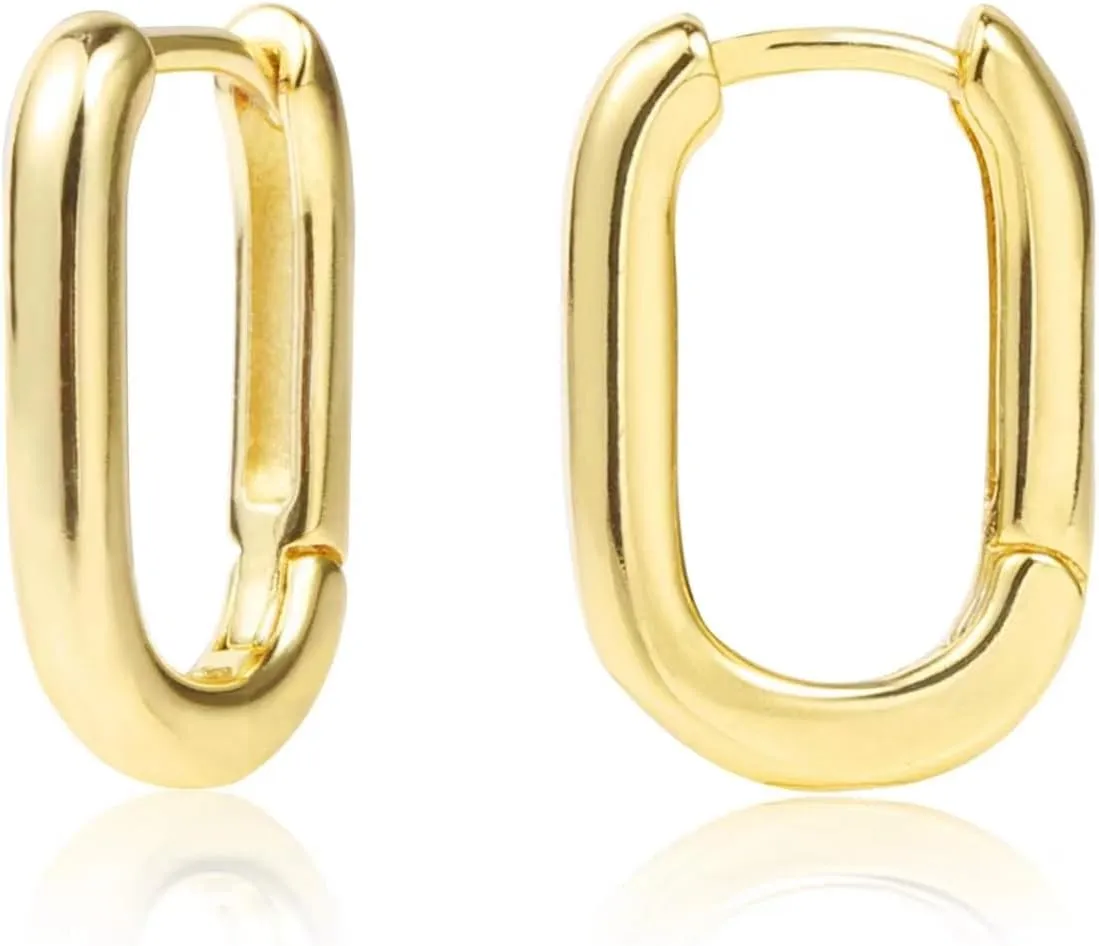 Sterling Silver Geometric Hoop Earrings for Women Hypoallergenic Rectangle Oval Hoop Earrings Square Huggie Hoops Earrings Fashion Jewelry