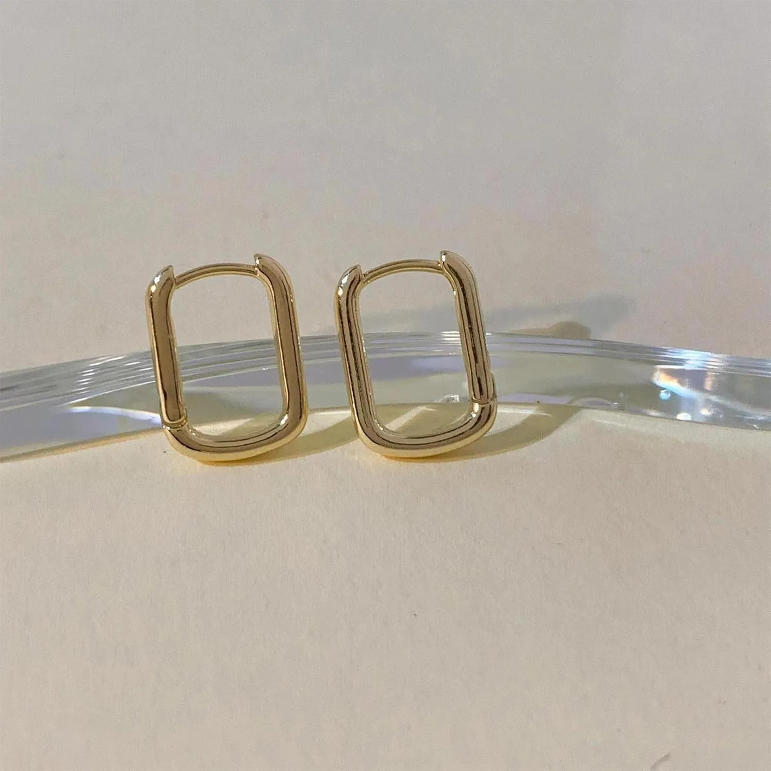 Sterling Silver Geometric Hoop Earrings for Women Hypoallergenic Rectangle Oval Hoop Earrings Square Huggie Hoops Earrings Fashion Jewelry
