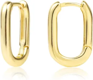 Sterling Silver Geometric Hoop Earrings for Women Hypoallergenic Rectangle Oval Hoop Earrings Square Huggie Hoops Earrings Fashion Jewelry