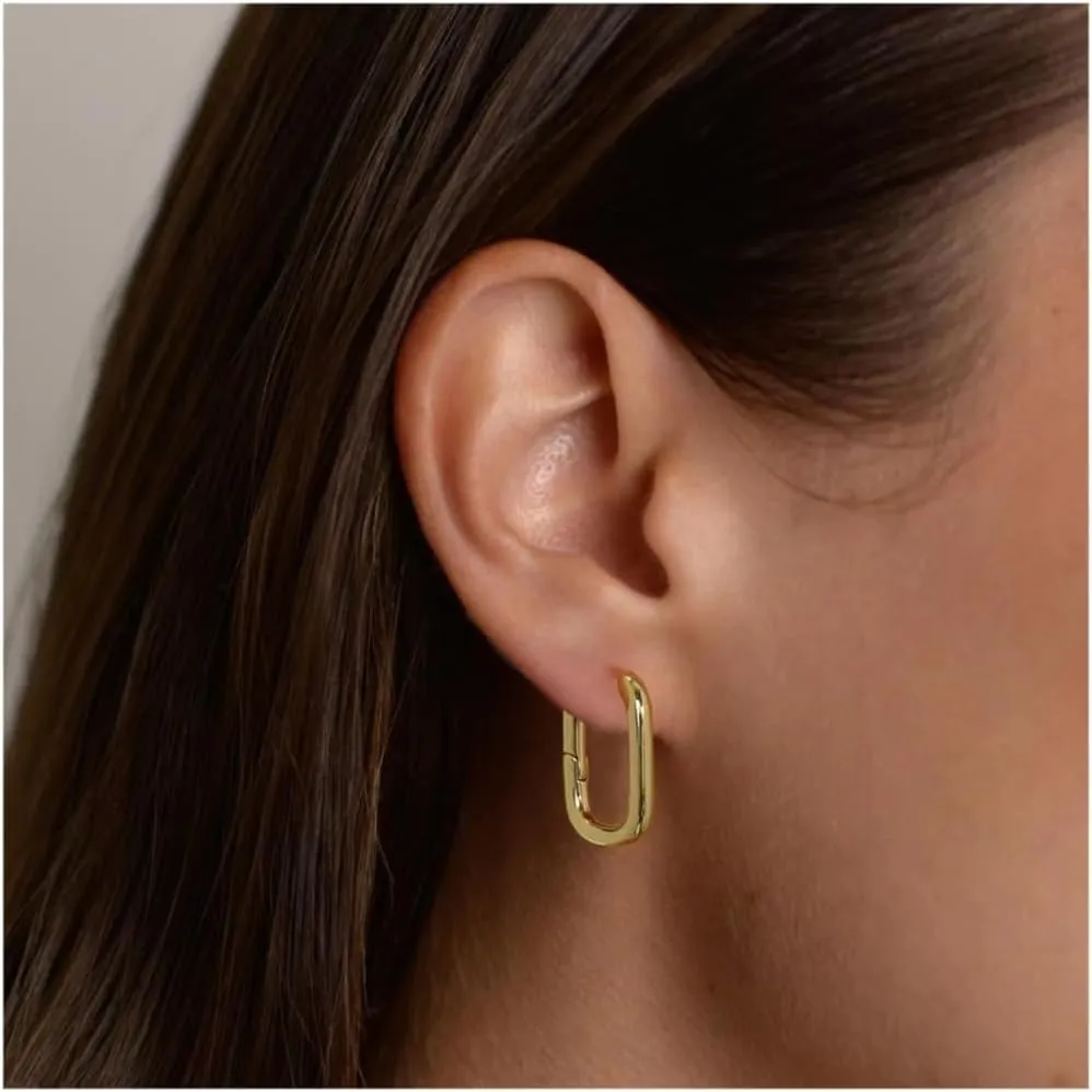 Sterling Silver Geometric Hoop Earrings for Women Hypoallergenic Rectangle Oval Hoop Earrings Square Huggie Hoops Earrings Fashion Jewelry