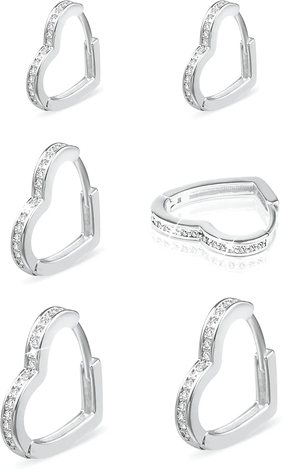 Sterling Silver Hoop Earrings Small Heart Huggie Hoop Earrings for Women Girls Cubic Zirconia Huggie Heart Earings Hypoallergenic Cute Silver Earring Set for Women 3 Pairs