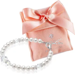 Sterling Silver Jewelry White Pearl Bracelet for Girls, Baby Girl Gifts, Newborn Baby Bracelets for Infant Girls, Toddler Bracelets, little Girl Jewelry, Birthday Gifts