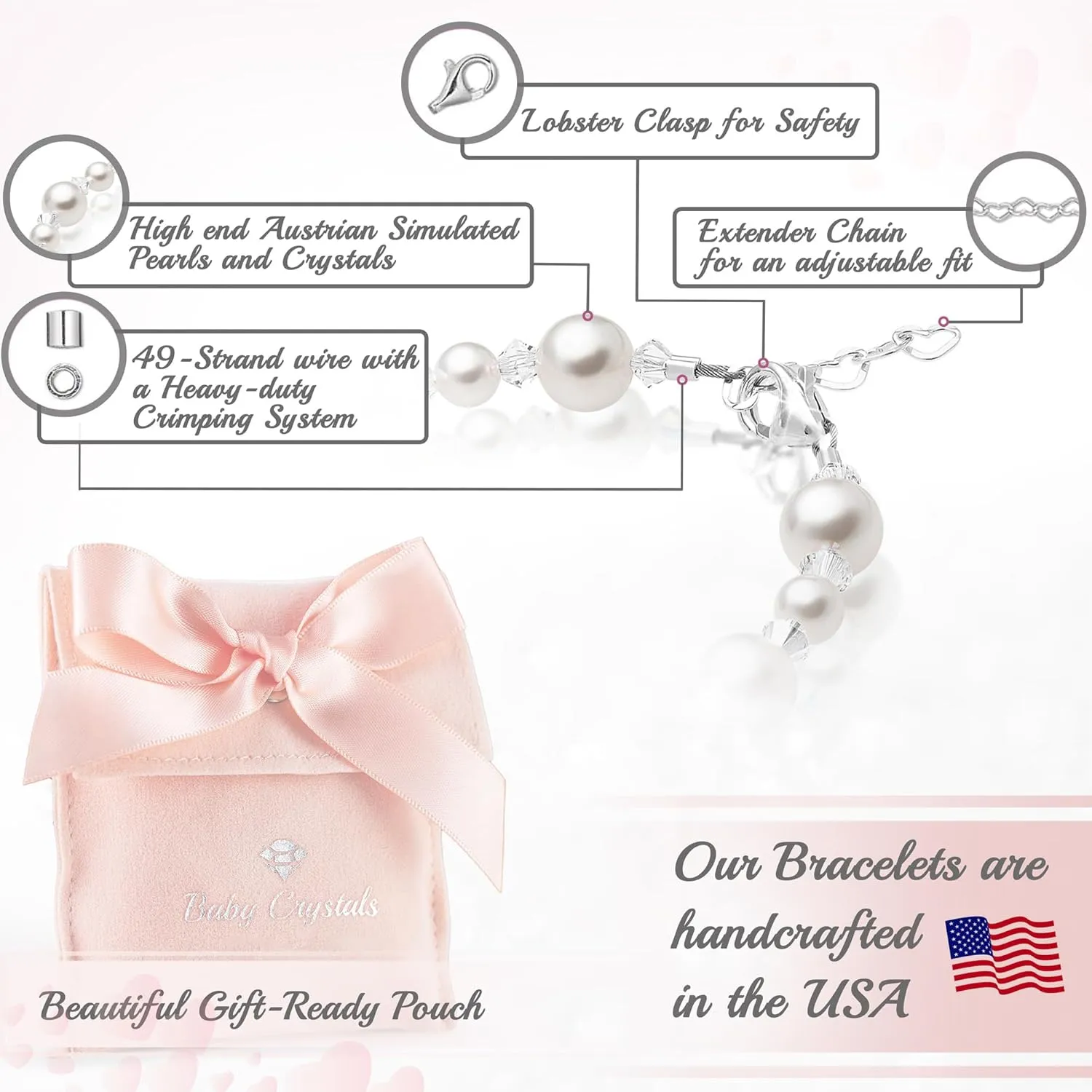 Sterling Silver Jewelry White Pearl Bracelet for Girls, Baby Girl Gifts, Newborn Baby Bracelets for Infant Girls, Toddler Bracelets, little Girl Jewelry, Birthday Gifts