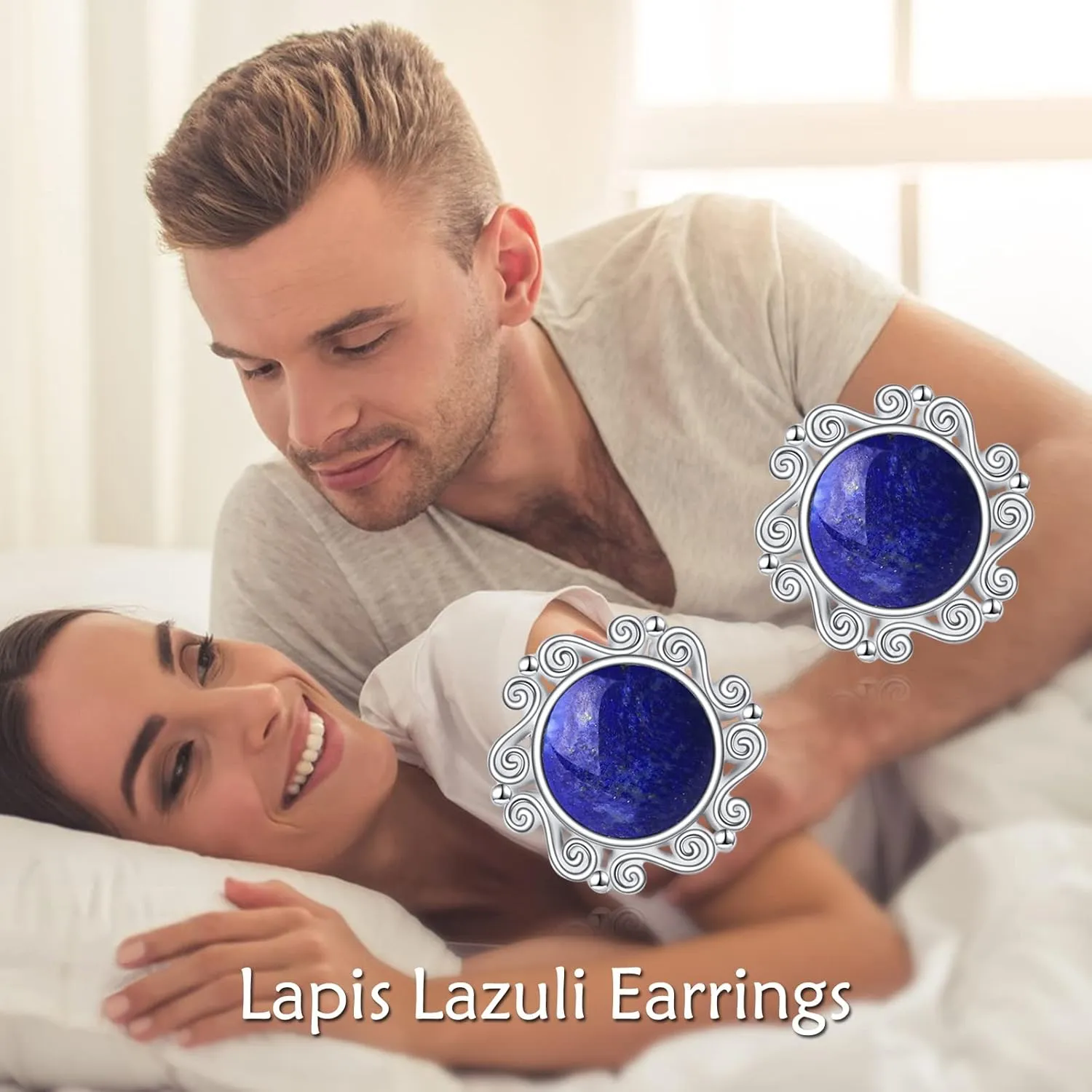 Sterling Silver Lapis Lazuli Larimar Black Onyx Moonstone Moss Agate Emerald Opal Stud Earrings Boho Jewelry Birthday Gifts for Women Girls