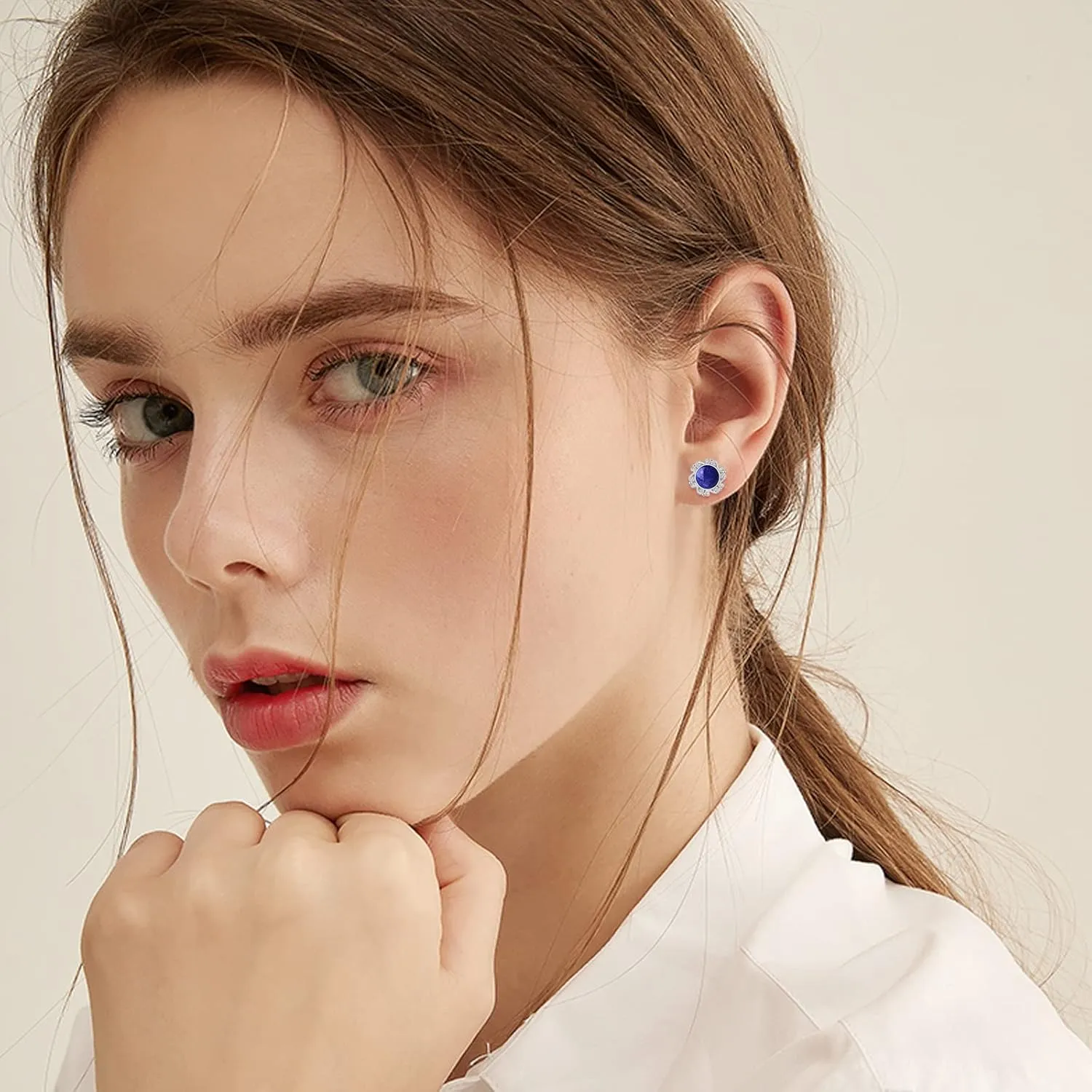 Sterling Silver Lapis Lazuli Larimar Black Onyx Moonstone Moss Agate Emerald Opal Stud Earrings Boho Jewelry Birthday Gifts for Women Girls