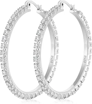 Sterling Silver Rhinestone Hoops Earrings for Women Earrings Hypoallergenic Cubic Zirconia Hoop Earring Lightweight Thin Round Hoops Jewelry Gifts 20/30/40/50/60mm