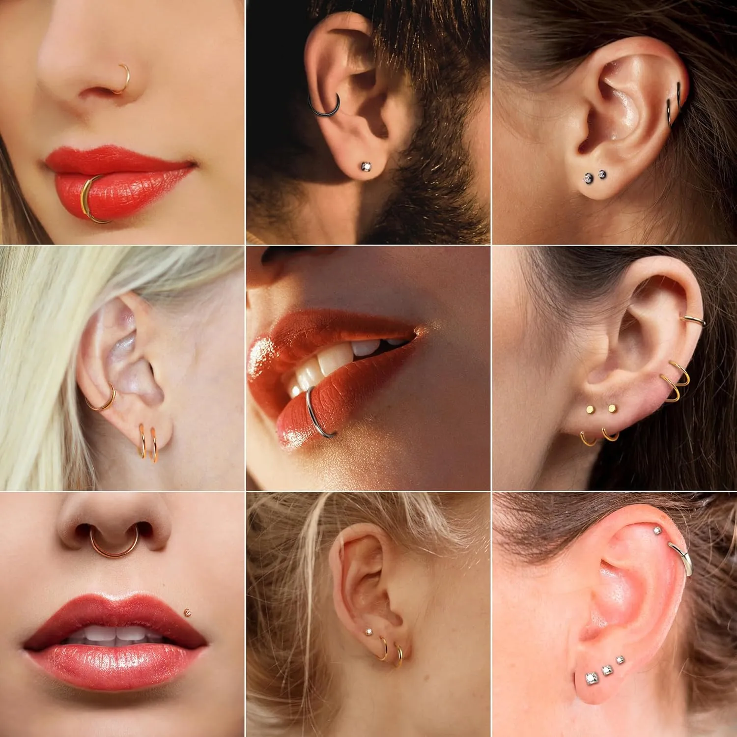 Subiceto 20Pcs 22G 20G 18G Surgical Steel Nose Rings Hoop Studs Double Hoop Ring Cartilage Earrings Body Piercing Jewelry 1.5mm 2mm 2.5mm CZ