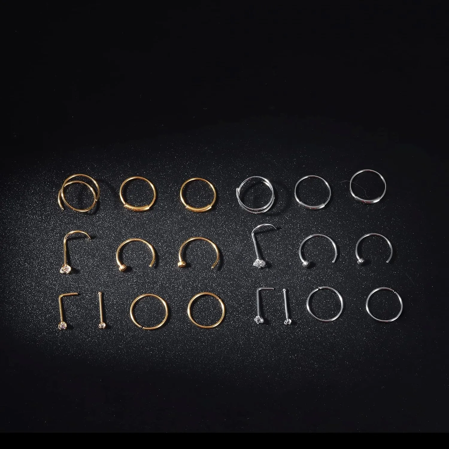 Subiceto 20Pcs 22G 20G 18G Surgical Steel Nose Rings Hoop Studs Double Hoop Ring Cartilage Earrings Body Piercing Jewelry 1.5mm 2mm 2.5mm CZ