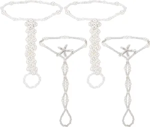 SUNNYCLUE 1 Box 4 Pcs Summer Beach Anklets Starfish Pearls Beaded Elastic Anklet Imitation Pearl Barefoot Sandal Chain Wedding Summer Beach Foot Chain Toe Ring Pearl for Women Party Accessories