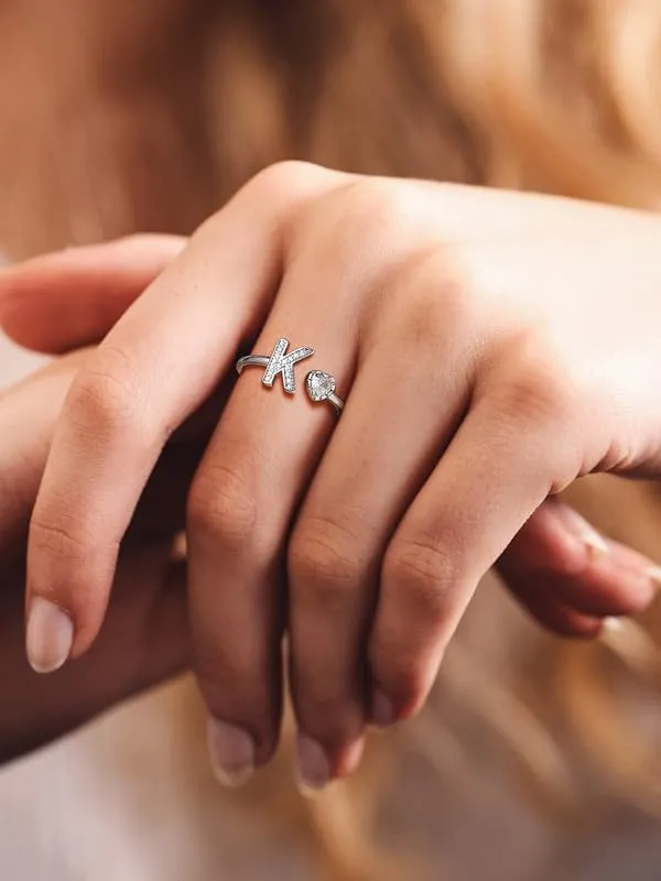 Suplight 925 Sterling Silver Heart Initial Rings for Women Capital Letter Initial Stackable Rings for Women Alphabet Letter Adjustable Heart Rings Rings Jewelry Gifts for Women