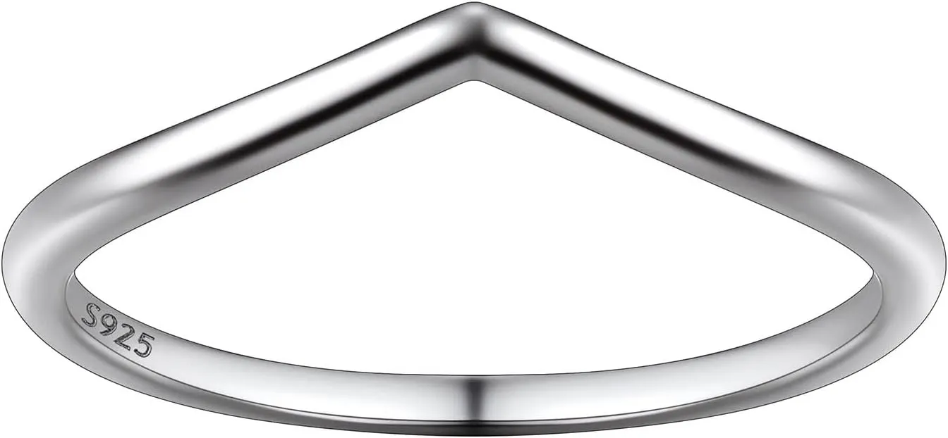 Suplight 925 Sterling Silver Wishbone Ring Dainty V Shaped Chevron Wedding Band Love Engagement Promise Ring for Women (with Gift Box)