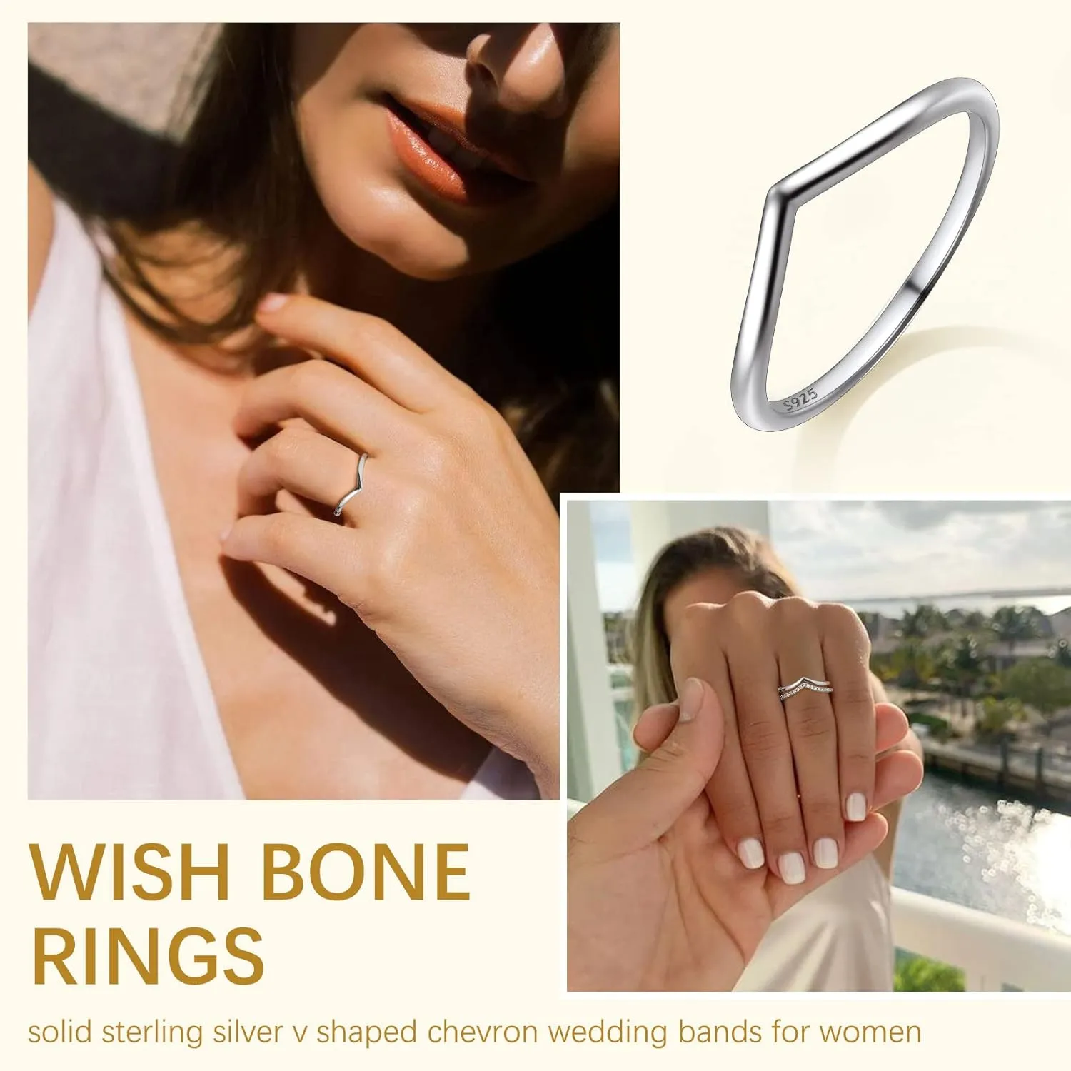 Suplight 925 Sterling Silver Wishbone Ring Dainty V Shaped Chevron Wedding Band Love Engagement Promise Ring for Women (with Gift Box)