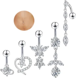 Surgical Stainless Steel Dangle Belly Button Rings for Women Belly Ring Dangling Piercing Jewelry