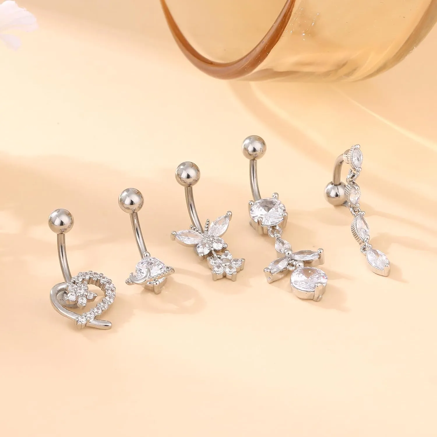 Surgical Stainless Steel Dangle Belly Button Rings for Women Belly Ring Dangling Piercing Jewelry