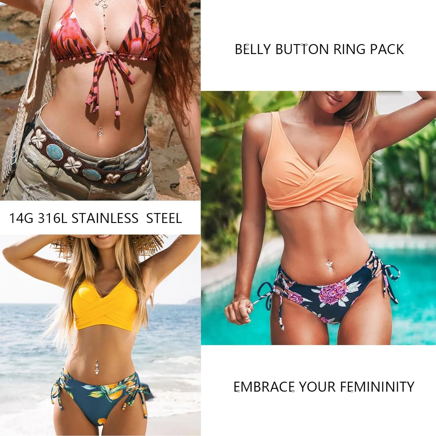 Surgical Stainless Steel Dangle Belly Button Rings for Women Belly Ring Dangling Piercing Jewelry