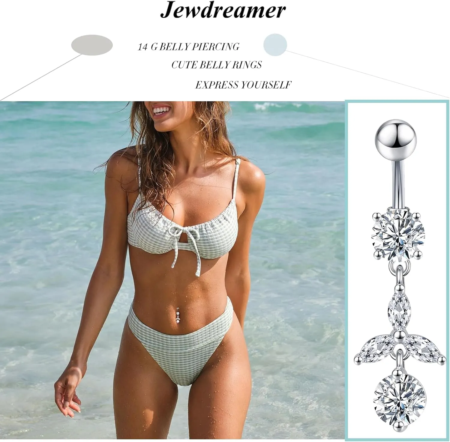 Surgical Stainless Steel Dangle Belly Button Rings for Women Belly Ring Dangling Piercing Jewelry