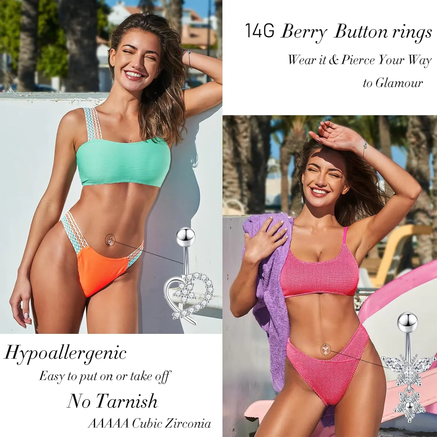 Surgical Stainless Steel Dangle Belly Button Rings for Women Belly Ring Dangling Piercing Jewelry